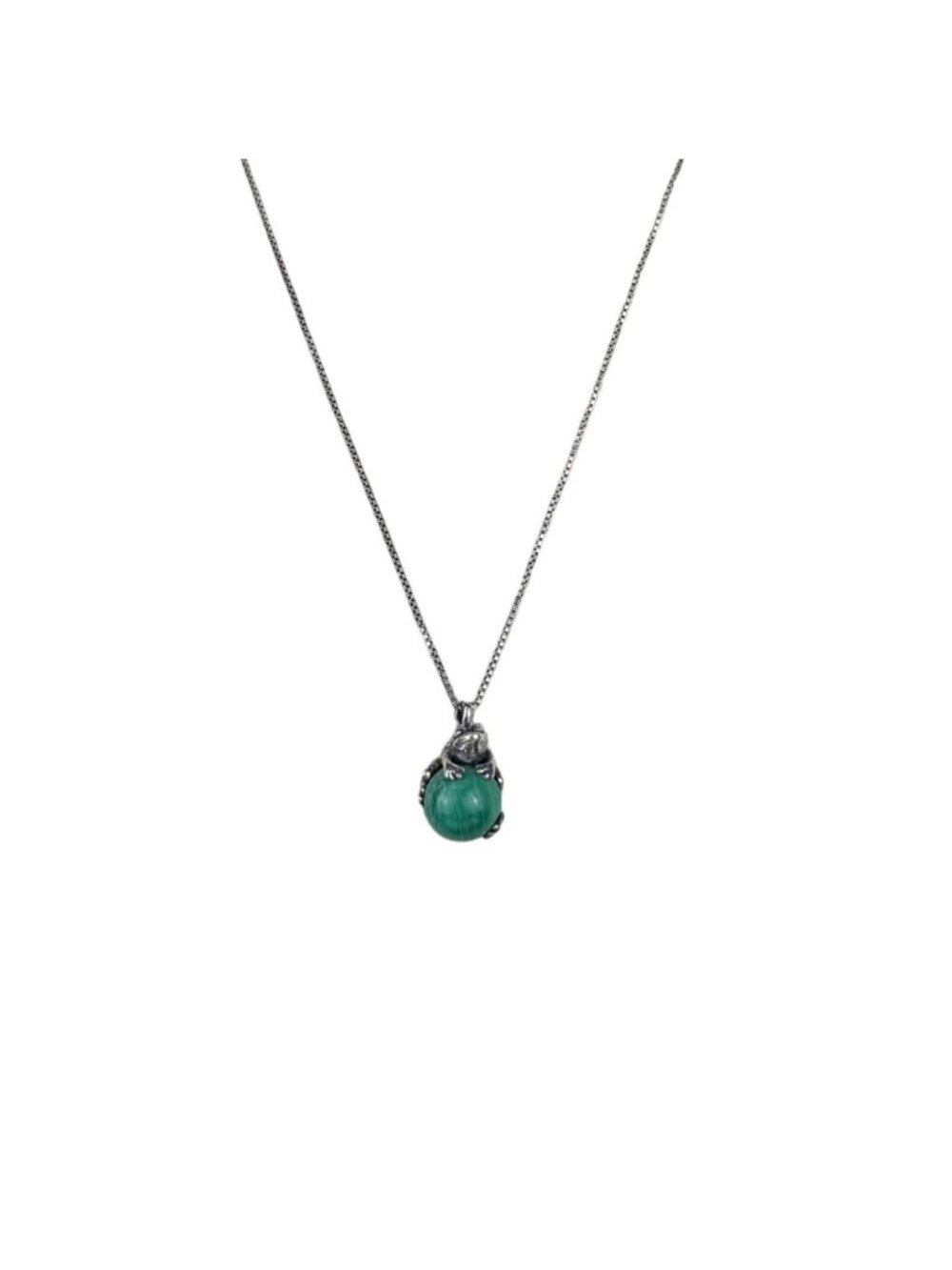 Sterling Silver 925 Womens Green Malachite Frog Pendant Necklace